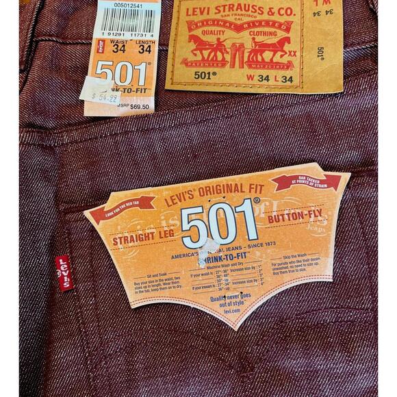 Levi's Other - Levi's 501 Original Fit Straight Leg Button-Fly Jeans - Raw Unwashed Denim 34x34